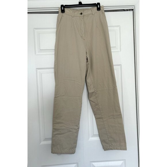LL Bean Floral Print Flannel Lined High Rise Straight Leg Khaki Pants Beige 8T - Picture 1 of 11